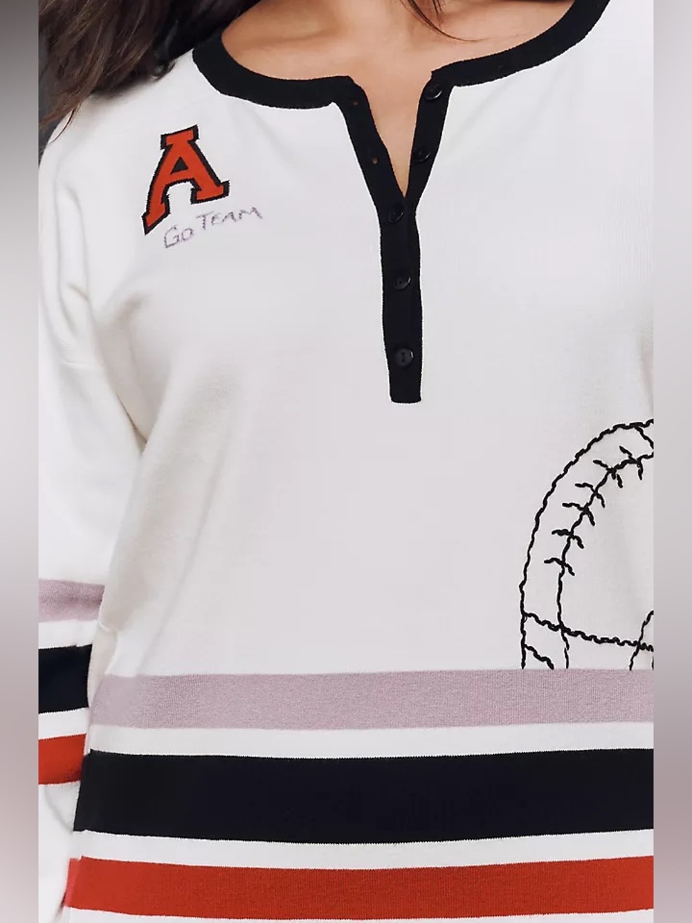1222.ANTHROPOLOGIE Daily Practice Go Team Embroidered HenleySweater SzM NWT $178 - Picture 5 of 10